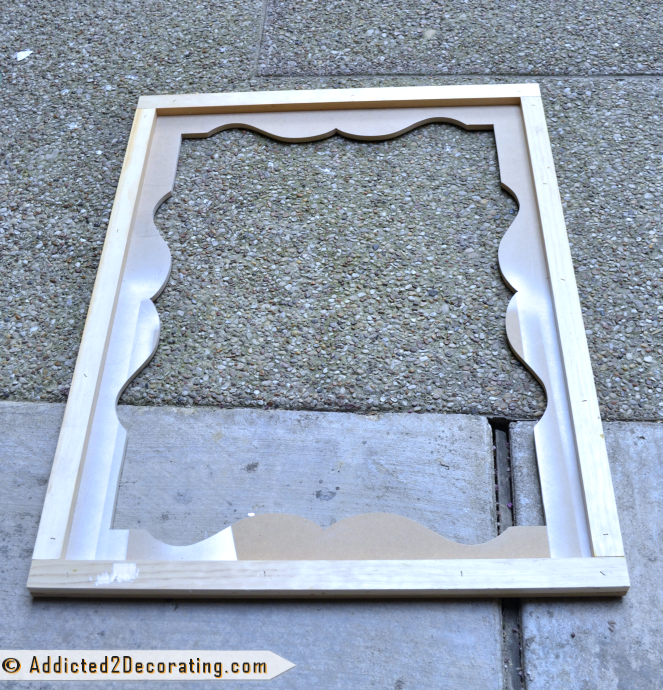 How to make a decorative mirror with scalloped frame - add 1" x 2" strips to the back to form the rabbet