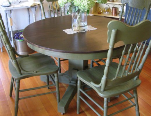 Painted pedestal table and press back chairs from Serendipity Vintage Furnishings