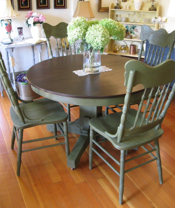 Painted pedestal table and press back chairs from Serendipity Vintage Furnishings