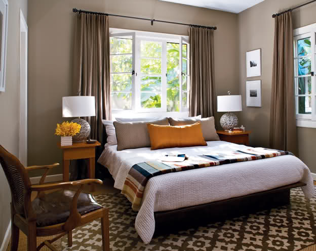 Headboard in front of window - room design by tati4design, via Houzz