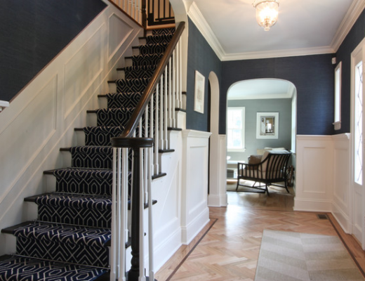 Navy blue and white entryway by Michael Robert Construction, via Houzz