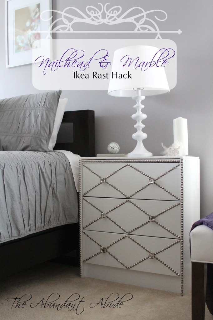 IKEA Rast hack from The Abundant Abode - nailhead trim with a marble top