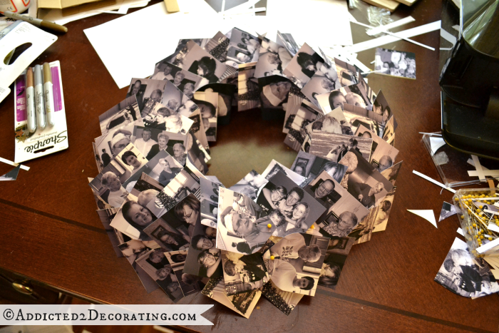 Family Memories Winter Wreath - step 5 - completely cover wreath form