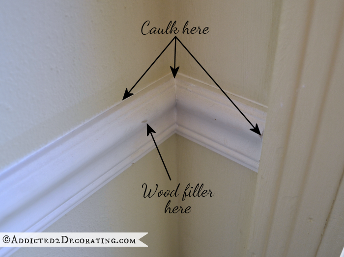 tips for installing beautiful moulding - use caulk in corners and where the trim meets wall