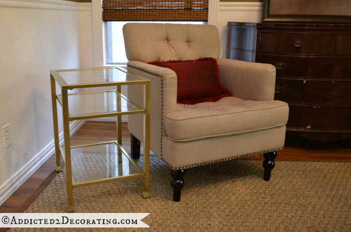 Metal and glass end table spray painted gold, using Design Master Gold Medal spray paint