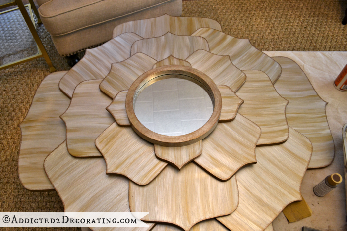 Metallic lotus flower mirror - step 16 - add the mirror to the center using wood glue