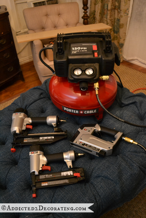 porter cable air compressor with two nail guns and stapler