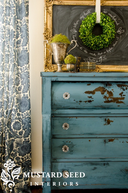 Blue painted dresser from Miss Mustard Seed