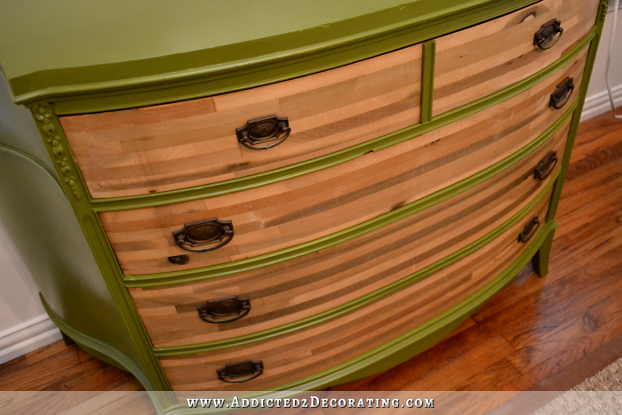 Painted antique credenza with natural wood drawers