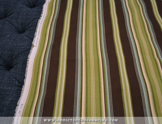 Striped fabric for contrast welt on reupholstered sofa