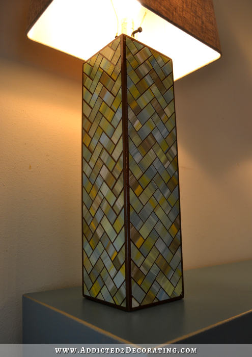 DIY Herringbone Table Lamp made with "tiles" of watercolor paper