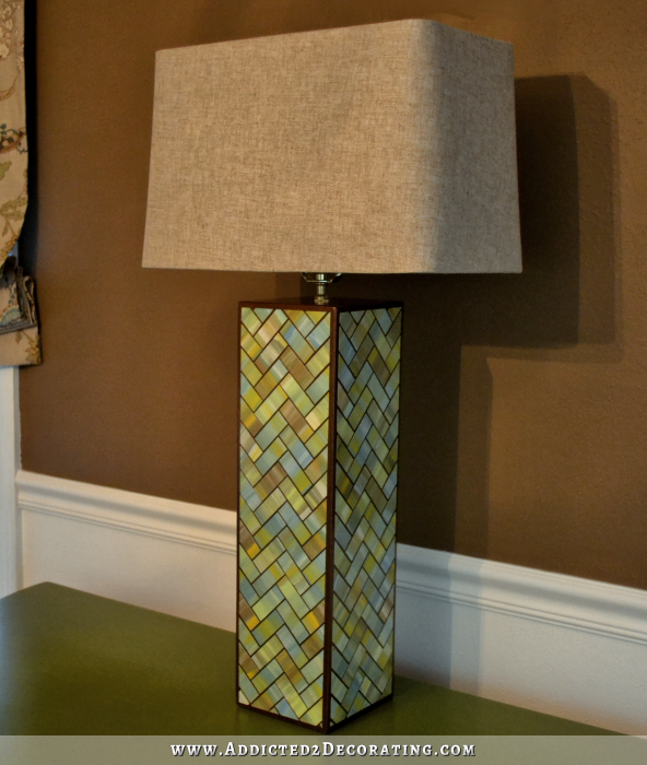 DIY Herringbone Table Lamp made with "tiles" of watercolor paper
