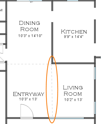 house floor plan - zoomed kitchen and living room 1