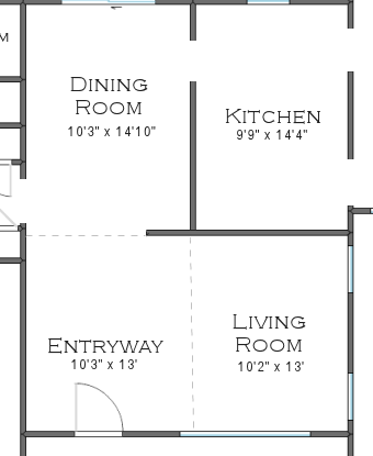 house floor plan - zoomed kitchen and living room 2