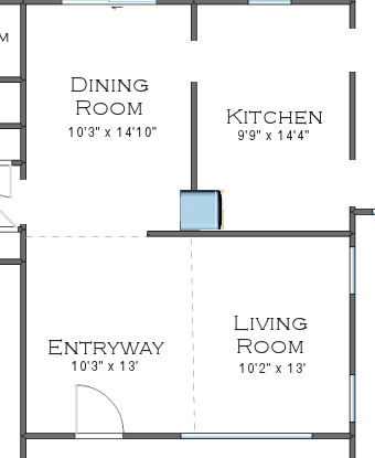 house floor plan - zoomed kitchen and living room 3