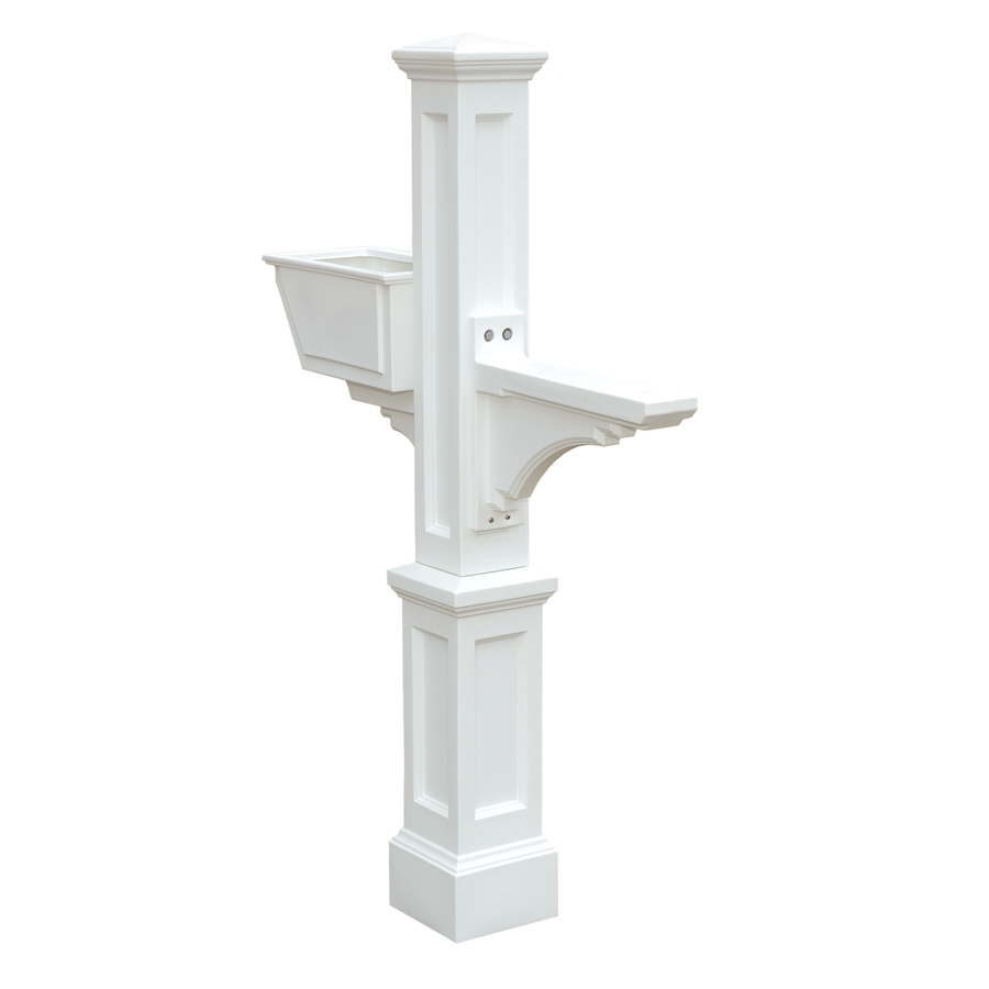 Mayne white polymer mailbox post with flower planter from Lowe's