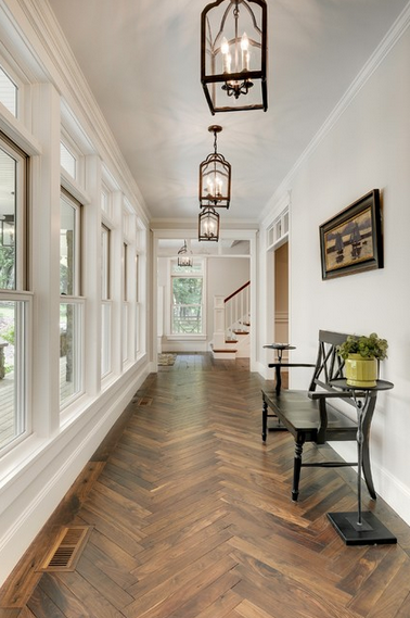 Herringbone wood floor -- Divine Custom Homes foyer via Houzz.com