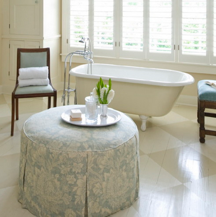 Painted hard wood floor -- white checked painted wood floor in bathroom by Katie Emmons Design, via Houzz.com