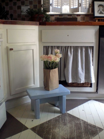 Painted wood floor, white and gray checks in kitchen, by The Painted Home via Houzz.com