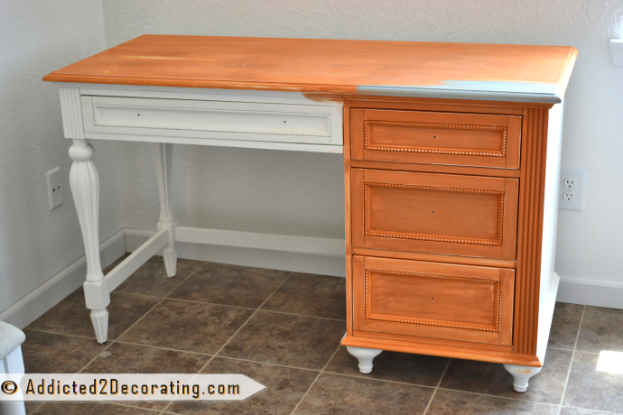 Desk drawers with two coats of chalk paint, and still not covered completely