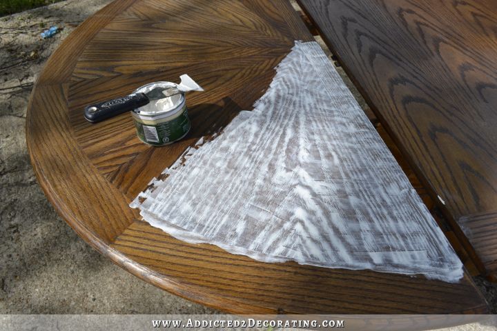 Use liming wax to ceruse oak table top