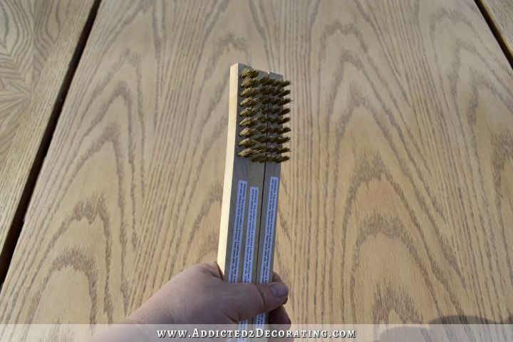 Use a wire brush on oak grain to open the grain before cerusing