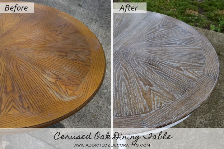 How to ceruse an oak dining table -- medium brown stain with white grain