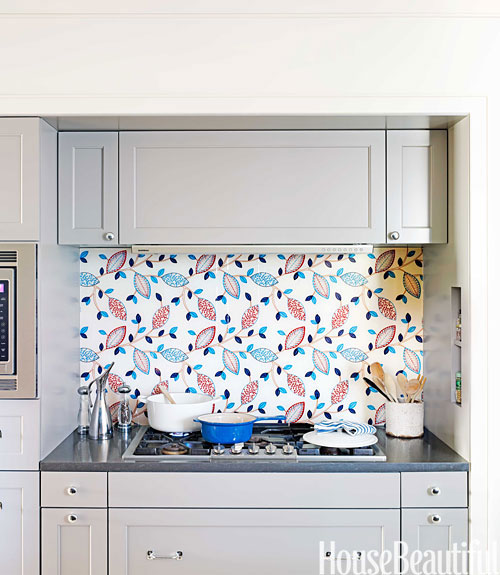 Unique Kitchen Backsplash Idea: Fabric Under Glass