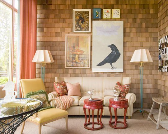 shingle siding used on interior wall, by jeffers design group, via apartment therapy