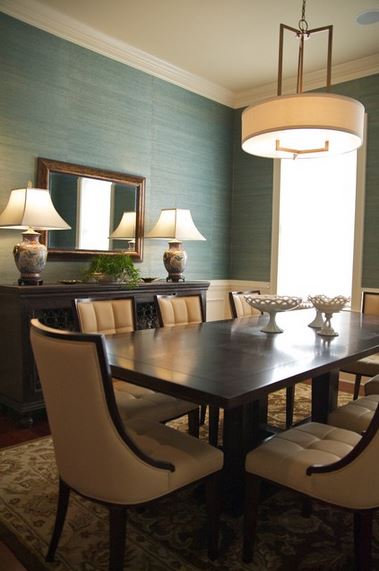 grasscloth wallpaper with wainscoting - Sharon Payer Design, LLC, via Houzz