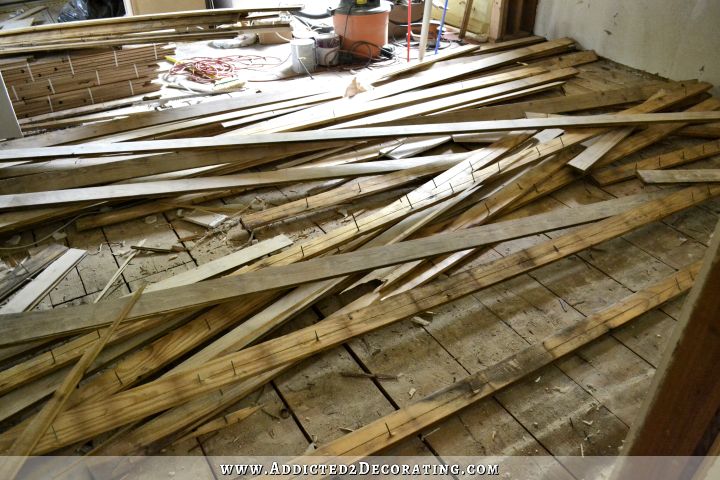 old wood floor removed from kitchen