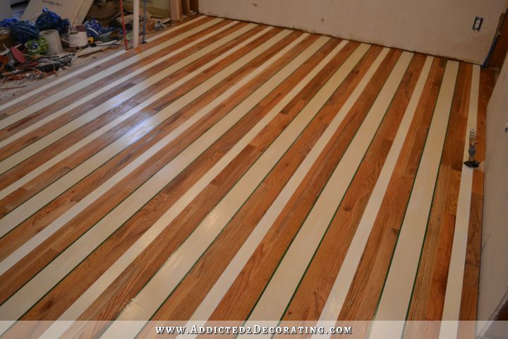 Kitchen Progress — Painted Striped Hardwood Floor