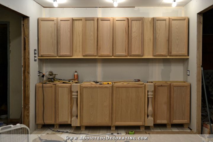 wall of cabinets installed (plus, how to install upper cabinets