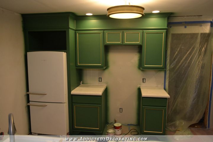 refrigerator and range wall kitchen cabinets finished - 1