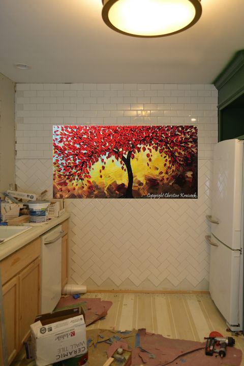 artwork for the kitchen - tiled wall with artwork by Christine Krainock