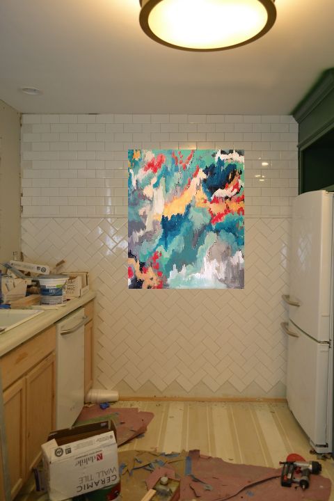 artwork for the kitchen - tiled wall with artwork by kellie morley