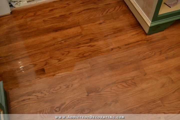 kitchen remodel with stained red oak floor