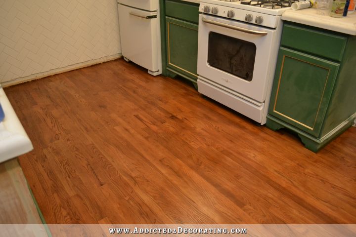 stained red oak floor in kitchen