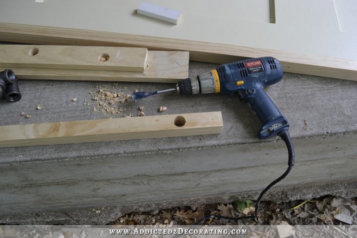 DIY rolling barn style doors - drill holes for barn door hardware