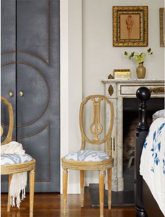 flat panel door ideas - upholstered double doors with nail head trim design, from Redmond Aldrich Design, via Houzz