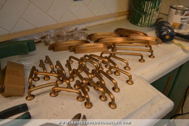 Pitted Antique Brass kitchen cabinet hardware from Pottery Barn