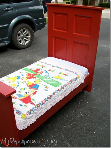 Repurposed doors project - build a toddler bed out of an old door, via My Repurposed Life