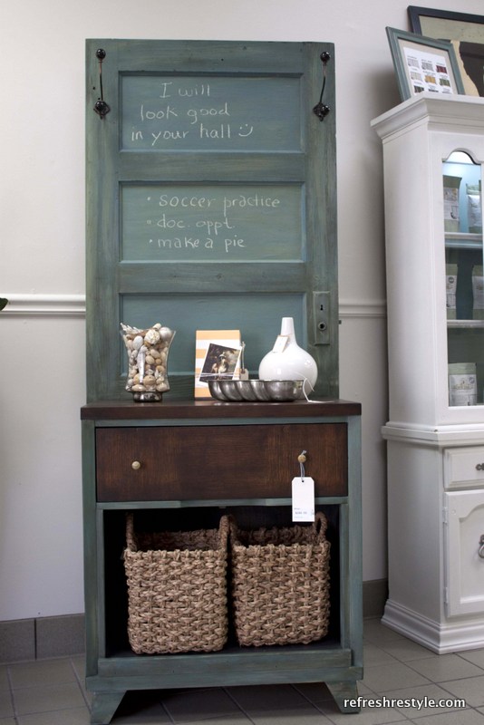 Repurposed doors project - make a hall tree out of an old vintage door, via Refresh Restyle