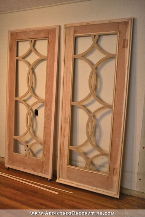 sliding barn door style french doors - adding trim to the door 3