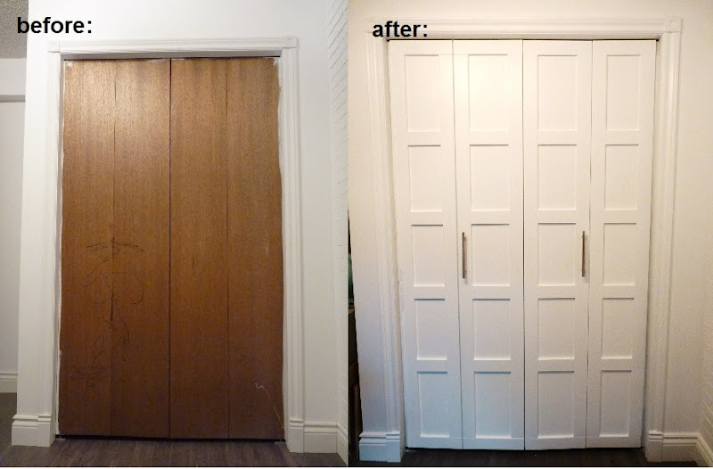 trim ideas - turn flat panel doors into shaker style doors, via DIY Design