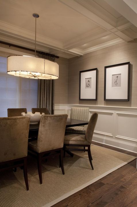 Beautiful wall trim moulding - wainscoting with grasscloth - dining room my Michael Abrams