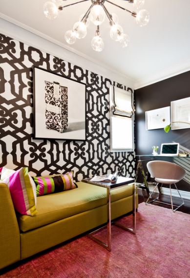 colorful house - bold wallpaper in a home office by Shirley Meisels, via Houzz