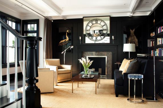 fireplace color options for black walls - library by LDa Architecture & Interiors, via Houzz