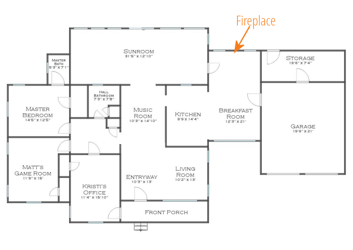 house floor plan - breakfast room fireplace placement