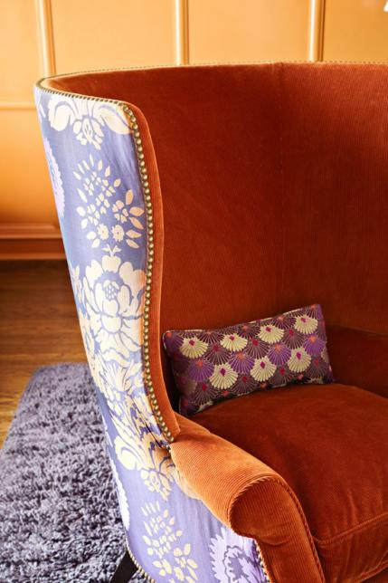 wingback chair with two contrasting fabrics from Traditional Home